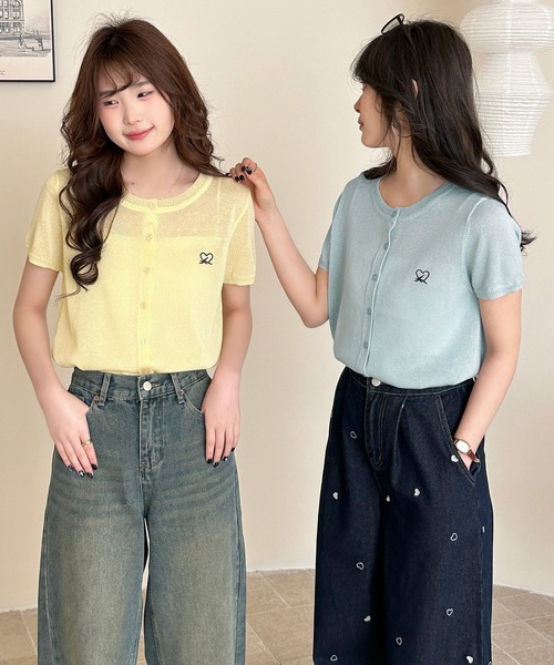 DAY CLOSET(デイ クローゼット)の「【ほどよい透け感】半袖ハートワンポイント サマー ニット カーディガン レディース(カーディガン/ボレロ・レディース・ブラック/イエロー/ライトブルー/アイボリー/ピンク・FREE)」の19枚目の写真