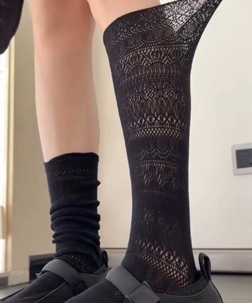 boemy(ボエミー)の「【サイズレス】ストレッチレース シアーソックス 靴下(ソックス/靴下・レディース・オフホワイト/グレー/ブラック・FREE)」の2枚目の写真