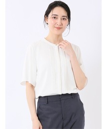 m.f.editorial | 【接触冷感 速乾 UV ストレッチ】m.f.エディトリアル レディース バンドカラー 半袖 比翼 ブラウス(シャツ/ブラウス)