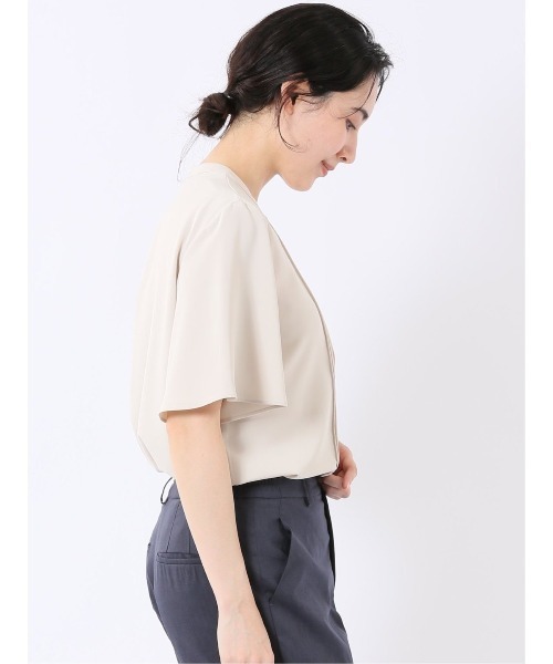 m.f.editorial（エムエフエディトリアル）の「【接触冷感 速乾 UV ストレッチ】m.f.エディトリアル レディース バンドカラー 半袖 比翼 ブラウス（シャツ/ブラウス・レディース・ネイビー/ホワイト/ライトグレー・MEDIUM/LARGE）」の20枚目の写真
