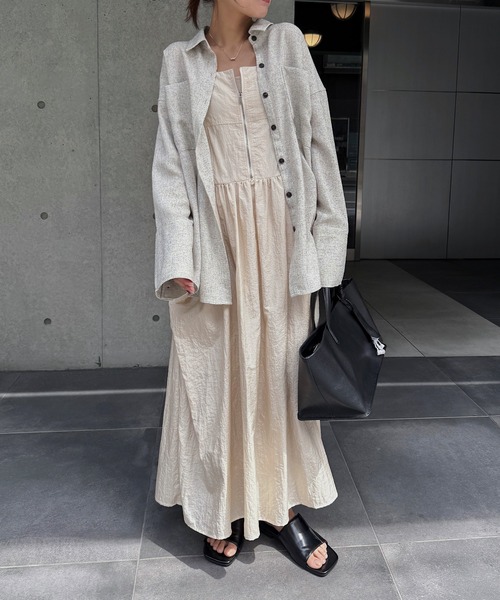 nananamoe(ナナナモエ)の「gather drawstring front zip nylon cami OP / ギャザードローストリングフロントジップナイロンキャミワンピース(ワンピース・レディース・ライトベージュ/ブラック・FREE)」の9枚目の写真