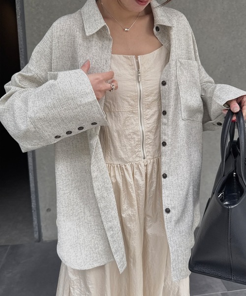 nananamoe(ナナナモエ)の「gather drawstring front zip nylon cami OP / ギャザードローストリングフロントジップナイロンキャミワンピース(ワンピース・レディース・ライトベージュ/ブラック・FREE)」の11枚目の写真