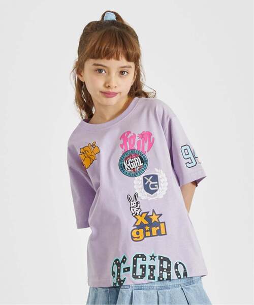 X-girl Stages(エックスガールステージス)の「【接触冷感】MIXロゴ 半袖Tシャツ(Tシャツ/カットソー・キッズ・ラベンダー/ブラック/オフホワイト・80cm/100cm/130cm/110cm/90cm/140cm/120cm)」の1枚目の写真