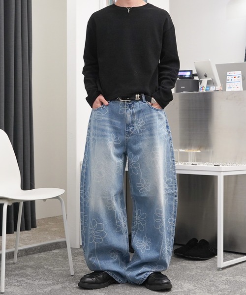 GLARE(グレア)の「【GLARE】フラワー抜染 バルーンデニムパンツ / Floral Dye-Out Balloon Denim Pants(デニムパンツ・メンズ・ブルー/ブラック・L/M/S)」の13枚目の写真