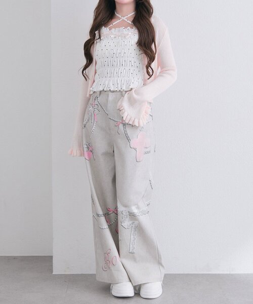 OLIVE des OLIVE(オリーブデオリーブ)の「袖フリルシアカーデ(カーディガン/ボレロ・レディース・オフホワイト/ブラック/ピンク・FREE)」の5枚目の写真