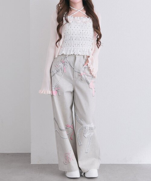 OLIVE des OLIVE(オリーブデオリーブ)の「袖フリルシアカーデ(カーディガン/ボレロ・レディース・オフホワイト/ブラック/ピンク・FREE)」の6枚目の写真