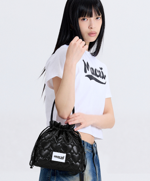 MACNI（マクニ）の「HEART QUILTING STRING POUCH BAG BLACK（トートバッグ・レディース・ブラック・FREE）」の2枚目の写真