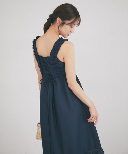 tocco closet（トッコ　クローゼット）の「リボン付きカットワークレースバックレースアップワンピース（ワンピース・レディース・ネイビー/オフホワイト・M）」の19枚目の写真