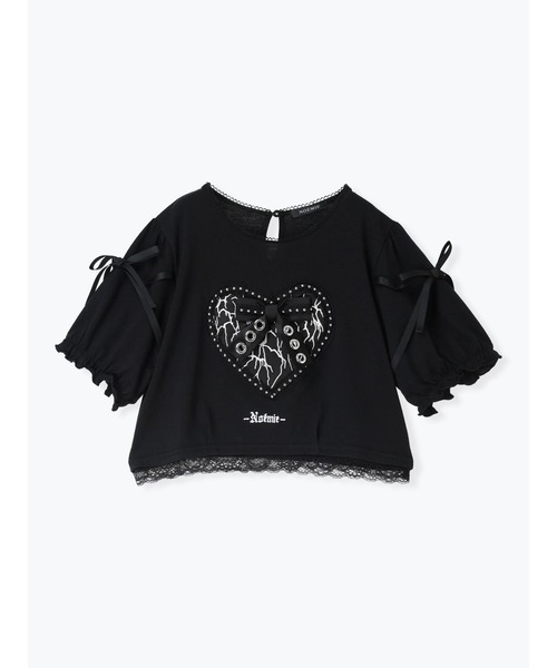 NOEMIE(ノエミー)の「ハートサテンハトメリボンショートTシャツ(Tシャツ/カットソー・レディース・ブラック/ピンク/オフホワイト・M)」の16枚目の写真