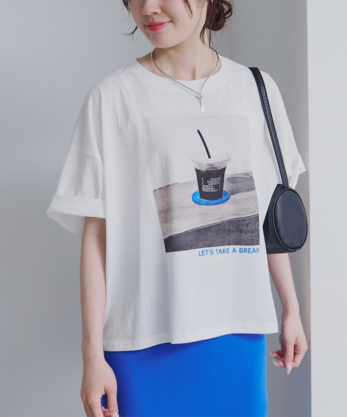 PUAL CE CIN(ピュアルセシン)の「コーヒーフォトプリントTシャツ(Tシャツ/カットソー・レディース・ブラック/オフホワイト・FREE)」の1枚目の写真