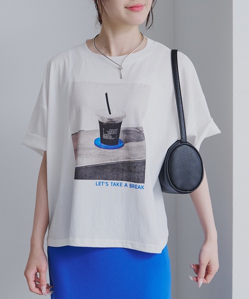 PUAL CE CIN(ピュアルセシン)の「コーヒーフォトプリントTシャツ(Tシャツ/カットソー・レディース・ブラック/オフホワイト・FREE)」の3枚目の写真