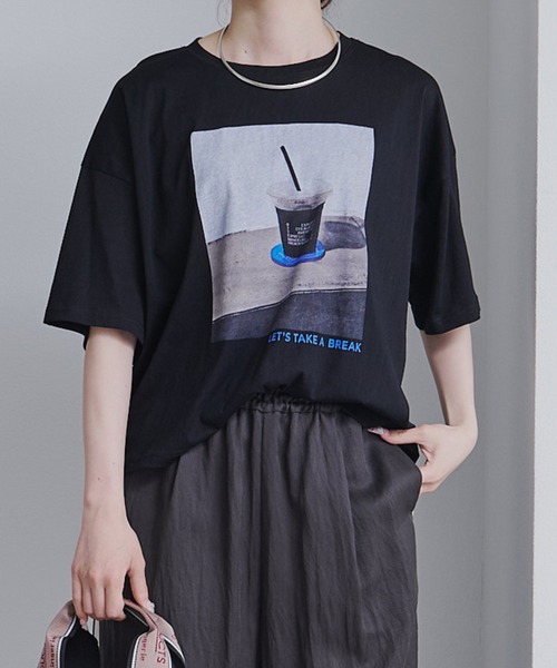 PUAL CE CIN(ピュアルセシン)の「コーヒーフォトプリントTシャツ(Tシャツ/カットソー・レディース・ブラック/オフホワイト・FREE)」の10枚目の写真