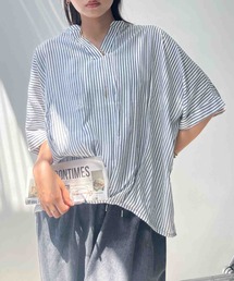 〇ひんやり涼しい インド 裾タック スキッパー半袖ブラウス
