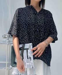 〇ひんやり涼しい インド 裾タック スキッパー半袖ブラウス