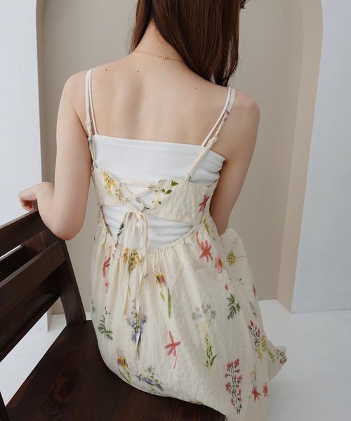 SOELA(ソエラ)の「【INGNI SOELA】バックレースアップフラワーキャミワンピース/WEB限定(ワンピース・レディース・オフホワイト/ブラック・M)」の8枚目の写真