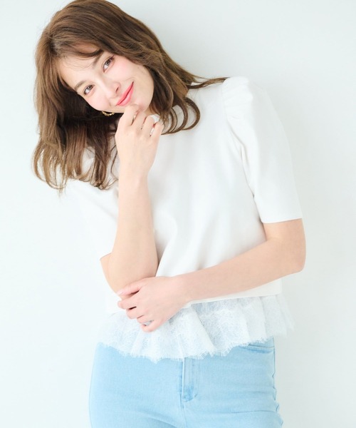 Chesty（チェスティー）の「レースキャミレイヤードTシャツ（Tシャツ/カットソー・レディース・オフホワイト/ブラック・FREE）」の2枚目の写真