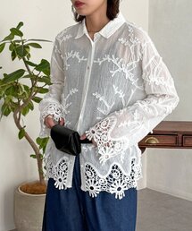 立体刺繍レースシャツ