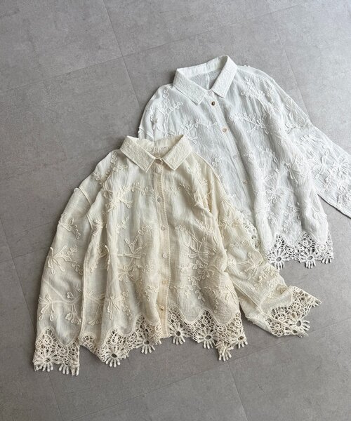 CPCM（シーピーシーエム）の「立体刺繍レースシャツ（シャツ/ブラウス・レディース・ホワイト/アイボリー・FREE）」の3枚目の写真