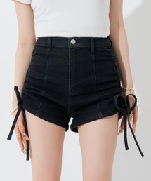 サイドリボンストレッチデニムショートパンツ