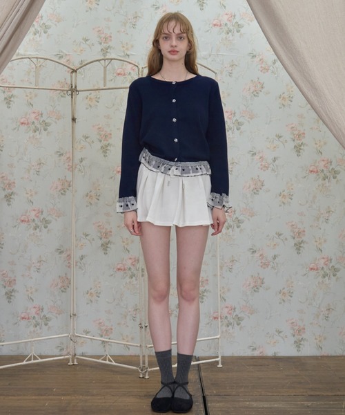 Birthday room（バースデイルーム）の「ウエストレースミニプリーツスカート/Waist-lace mini pleated skirt（スカート・レディース・グレー/ネイビー/ホワイト・FREE）」の5枚目の写真