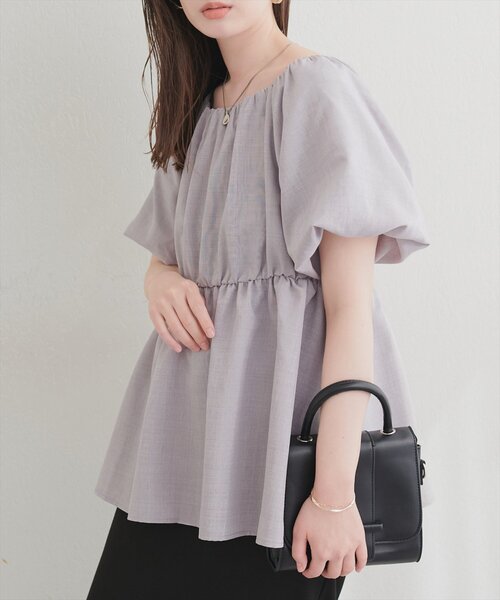 natural couture（ナチュラルクチュール）の「パフスリーブペプラムトップス（シャツ/ブラウス・レディース・ライトグレー/ブラック/オフホワイト/モカ・FREE）」の12枚目の写真