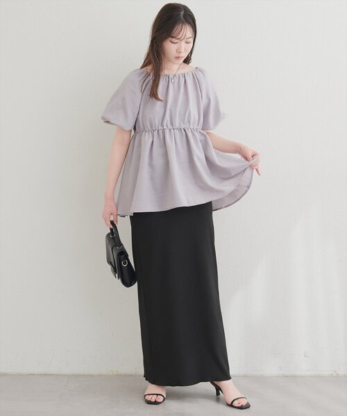 natural couture（ナチュラルクチュール）の「パフスリーブペプラムトップス（シャツ/ブラウス・レディース・ライトグレー/ブラック/オフホワイト/モカ・FREE）」の14枚目の写真