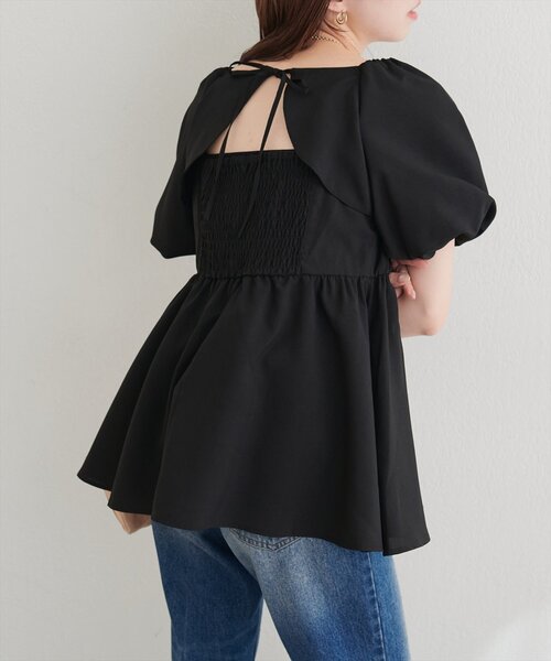 natural couture（ナチュラルクチュール）の「パフスリーブペプラムトップス（シャツ/ブラウス・レディース・ライトグレー/ブラック/オフホワイト/モカ・FREE）」の15枚目の写真