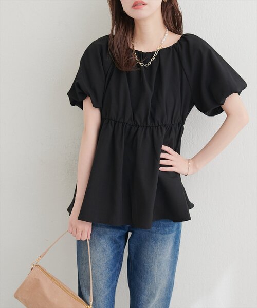 natural couture（ナチュラルクチュール）の「パフスリーブペプラムトップス（シャツ/ブラウス・レディース・ライトグレー/ブラック/オフホワイト/モカ・FREE）」の16枚目の写真