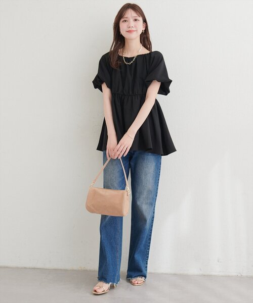 natural couture（ナチュラルクチュール）の「パフスリーブペプラムトップス（シャツ/ブラウス・レディース・ライトグレー/ブラック/オフホワイト/モカ・FREE）」の18枚目の写真