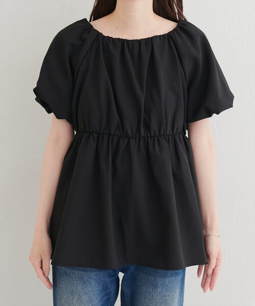 natural couture（ナチュラルクチュール）の「パフスリーブペプラムトップス（シャツ/ブラウス・レディース・ライトグレー/ブラック/オフホワイト/モカ・FREE）」の19枚目の写真