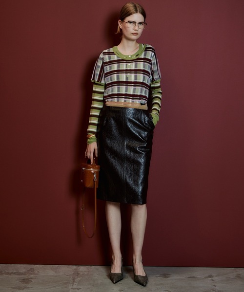 MAISON SPECIAL（メゾンスペシャル）の「Layered Multi-Fabric Midi Skirt/レイヤードマルチファブリックミモレスカート（スカート・レディース・グリーン/キャメル/ブラウン・38/36）」の14枚目の写真