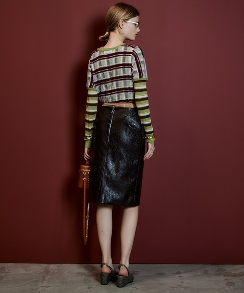 MAISON SPECIAL（メゾンスペシャル）の「Layered Multi-Fabric Midi Skirt/レイヤードマルチファブリックミモレスカート（スカート・レディース・グリーン/キャメル/ブラウン・38/36）」の15枚目の写真