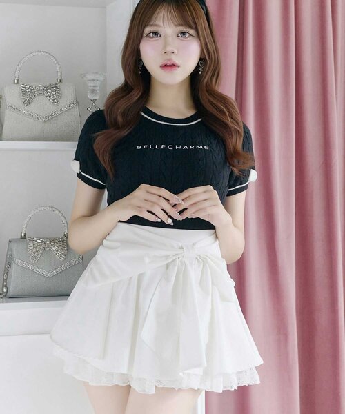Belle Charme(ベルシャルム)の「【Belle Charme】Ribbon Line Cable Knit(ニット/セーター・レディース・ブラウン/ライトグレー/ブラック/オフホワイト・FREE)」の3枚目の写真