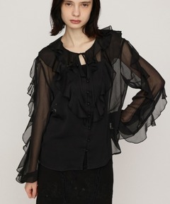 tanakadaisuke/タナカダイスケ】sheer sleeve random rib cardigan