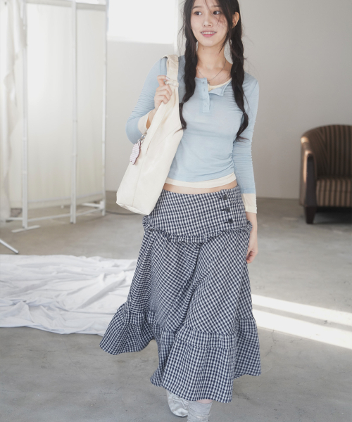 HEEARI（ヒアリー）の「[ジョスザンXヒアリ]スザンチェックロングスカート_ネイビーチェック（スカート・レディース・その他・FREE）」の2枚目の写真