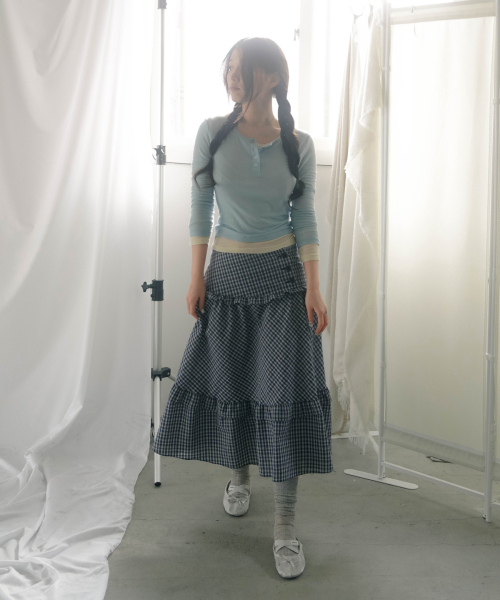HEEARI（ヒアリー）の「[ジョスザンXヒアリ]スザンチェックロングスカート_ネイビーチェック（スカート・レディース・その他・FREE）」の3枚目の写真