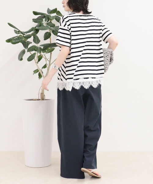 fredy emue(フレディエミュ)の「ボーダーアシメツイストプルオーバーTシャツ(Tシャツ/カットソー・レディース・ブラック系その他/ホワイト系その他/ベージュ系その他・38)」の7枚目の写真