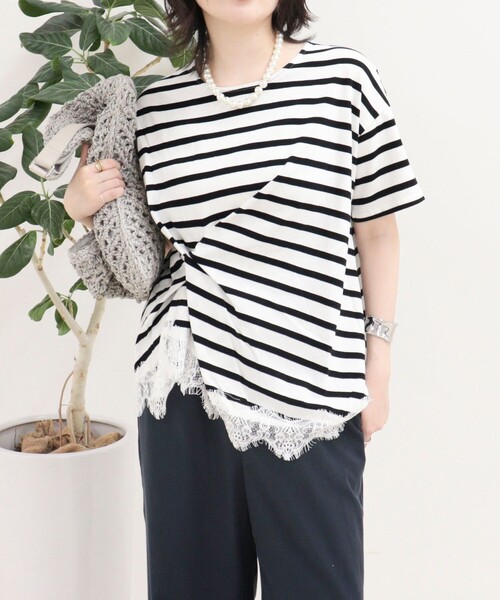 fredy emue(フレディエミュ)の「ボーダーアシメツイストプルオーバーTシャツ(Tシャツ/カットソー・レディース・ブラック系その他/ホワイト系その他/ベージュ系その他・38)」の12枚目の写真