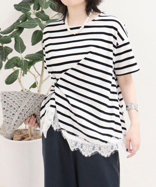 fredy emue(フレディエミュ)の「ボーダーアシメツイストプルオーバーTシャツ(Tシャツ/カットソー・レディース・ブラック系その他/ホワイト系その他/ベージュ系その他・38)」の13枚目の写真