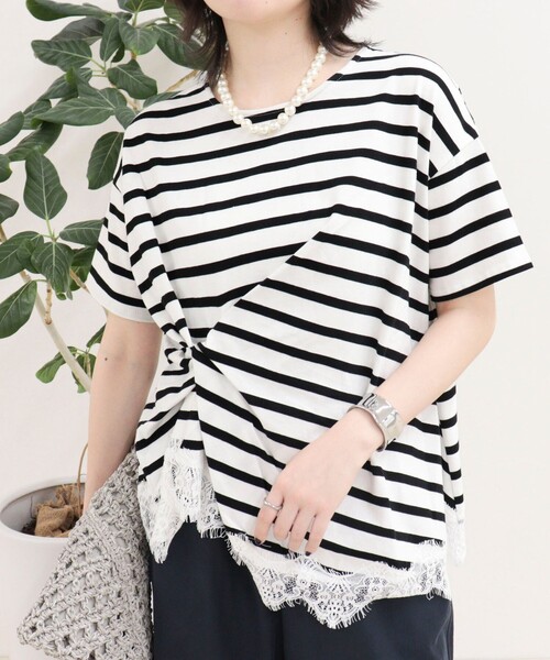 fredy emue(フレディエミュ)の「ボーダーアシメツイストプルオーバーTシャツ(Tシャツ/カットソー・レディース・ブラック系その他/ホワイト系その他/ベージュ系その他・38)」の14枚目の写真