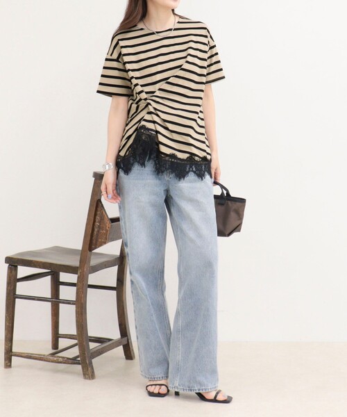 fredy emue(フレディエミュ)の「ボーダーアシメツイストプルオーバーTシャツ(Tシャツ/カットソー・レディース・ブラック系その他/ホワイト系その他/ベージュ系その他・38)」の16枚目の写真