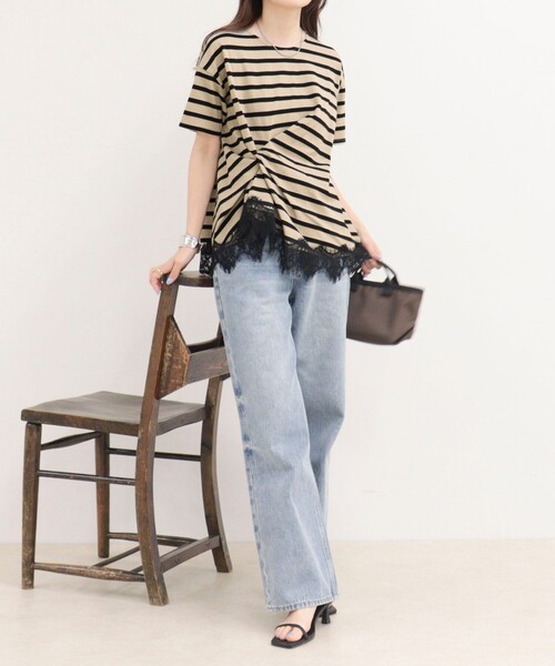 fredy emue(フレディエミュ)の「ボーダーアシメツイストプルオーバーTシャツ(Tシャツ/カットソー・レディース・ブラック系その他/ホワイト系その他/ベージュ系その他・38)」の17枚目の写真