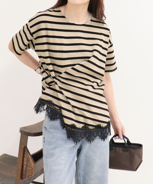 fredy emue(フレディエミュ)の「ボーダーアシメツイストプルオーバーTシャツ(Tシャツ/カットソー・レディース・ブラック系その他/ホワイト系その他/ベージュ系その他・38)」の22枚目の写真