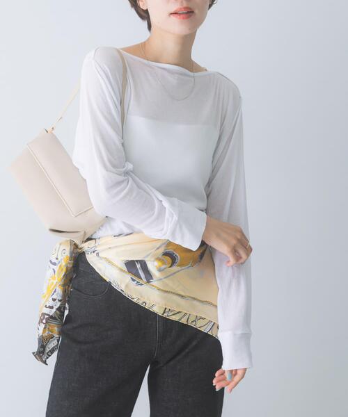 URBAN RESEARCH ROSSO WOMEN(アーバンリサーチ ロッソ)の「スーピマコットンボートネックTEE(Tシャツ/カットソー・レディース・グリーン系その他/ブルー系その他/オフホワイト・FREE)」の2枚目の写真