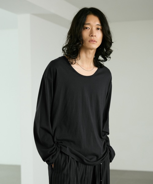 RAGEBLUE(レイジブルー)の「LOOSE NECK SHEER LONG TEE/ユルネックシアーロンT(Tシャツ/カットソー・メンズ・ホワイト/ブラック・LARGE/MEDIUM)」の2枚目の写真