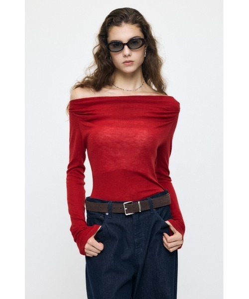 MOUSSY（マウジー）の「【26年AW新作】GATHER 3WAY ニットトップス（ニット/セーター・レディース・レッド/杢グレー/ブラック/ブラウン・FREE）」の16枚目の写真