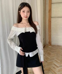 オフショルダー」に該当するトップス（ストライプ柄）ファッション通販