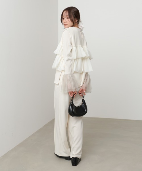 Bab（バブ）の「【選べるサイズ展開/イージージョーゼットシリーズ】【イージーケア】イージージョーゼットティアードベスト＋パンツSET（パンツドレス・レディース・ブラック/アイボリー・SMALL/MEDIUM）」の9枚目の写真
