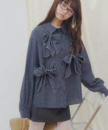【umm.】立体リボンチェックシャツ