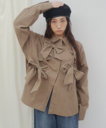 【umm.】立体リボンチェックシャツ